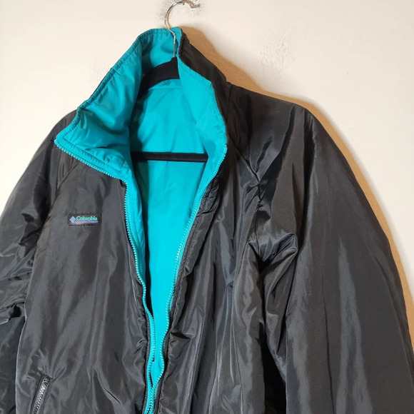 Columbia Reversible Vintage bomber nylon coat. Blue green and black. Size large - Picture 13 of 14
